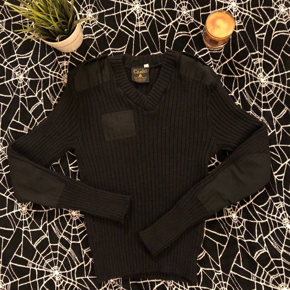 Vintage Sweaters - Vintage Military Issue Black Wool Sweater 34